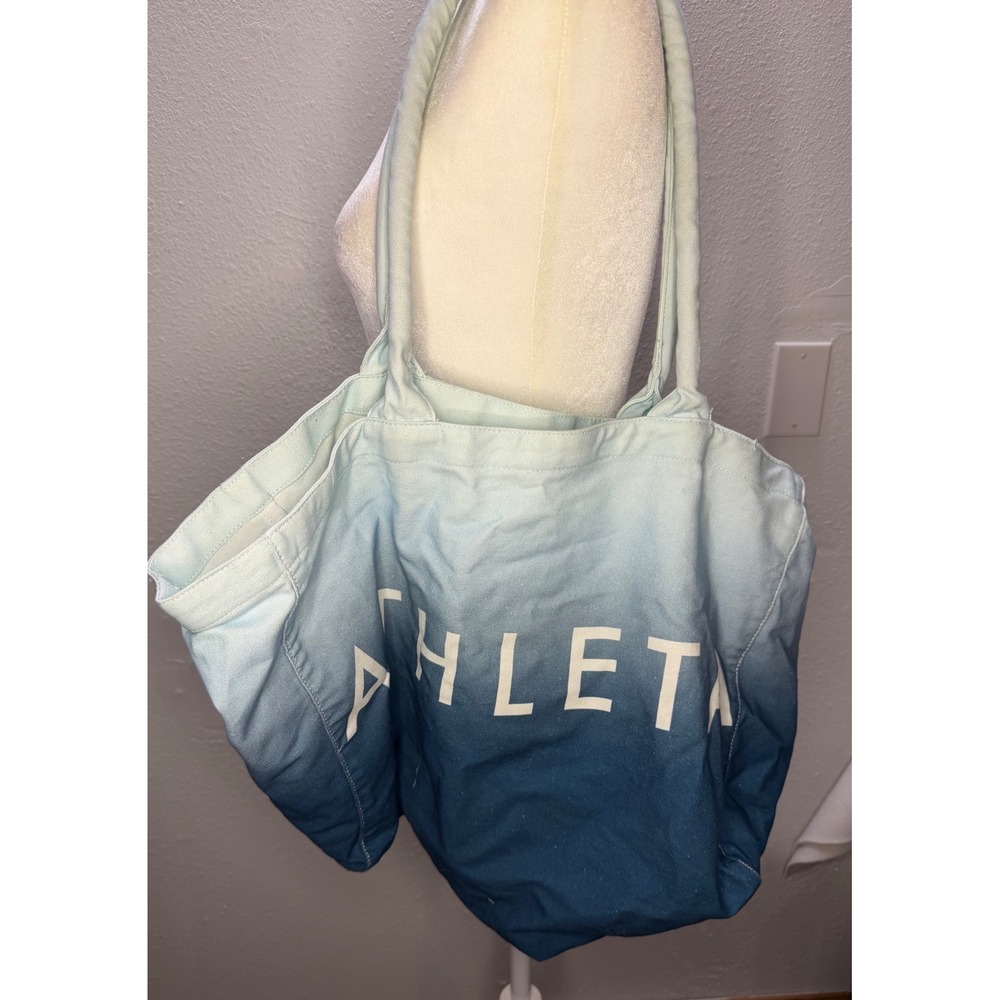 Athleta Tote Bag Womens OS Blue Ombre Good Canvas Dip Dye Logo Gym Beach Bag